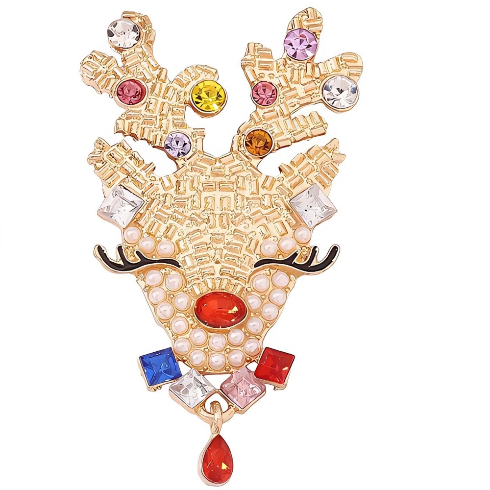 18K Gold Reindeer Rhinestone Festive Statement Earrings Holiday Christmas Jewe